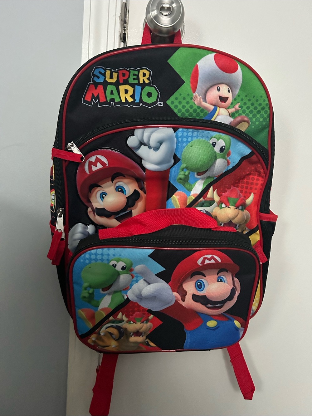 The Children's Place Super Mario Black Red Green Backpack and lunch bag